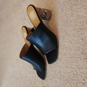 Dolce Vita black slides with snake print heels